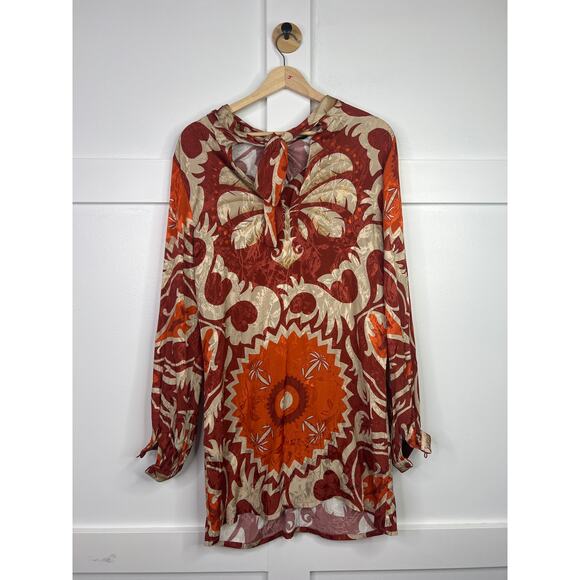NWT Johanna Ortiz Contorno Lejano Long Sleeve Print Twist Front Mini Dress - Picture 6 of 8